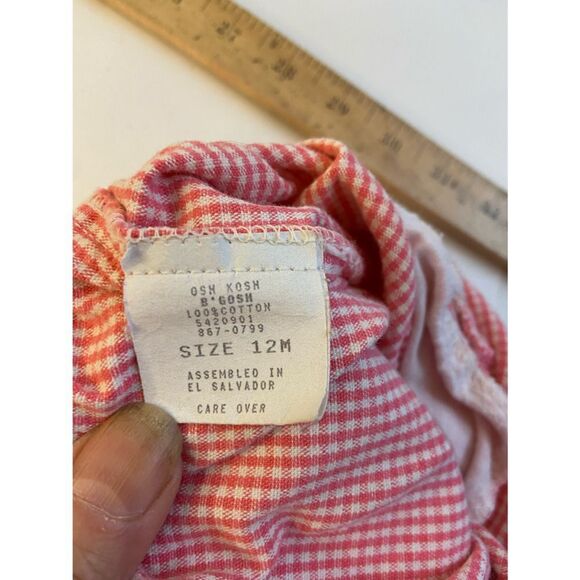 Oshkosh baby pink gingham overalls 12m hearts garden pail checkered snaps - Picture 3 of 4
